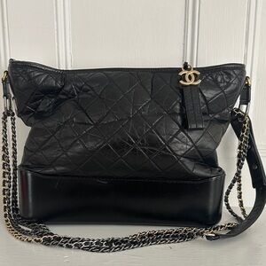 Chanel Large Gabrielle Black Quilted Hobo Bag with Chain Strap